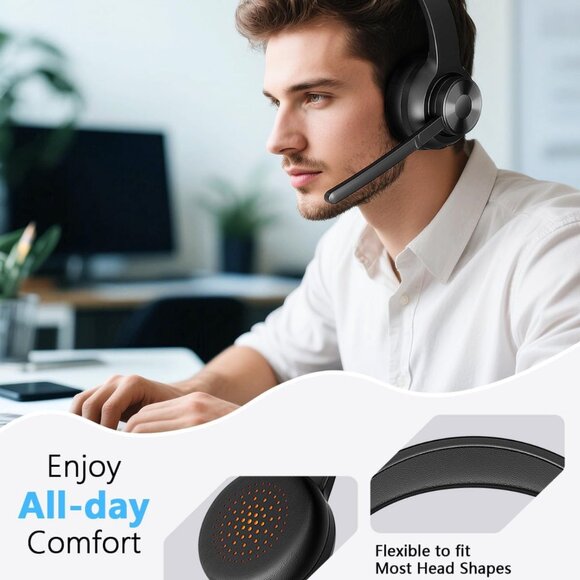 Wireless Headset with Mic for Work, Bluetooth 5.4 Office Headset with Al Noise C - Picture 7 of 9